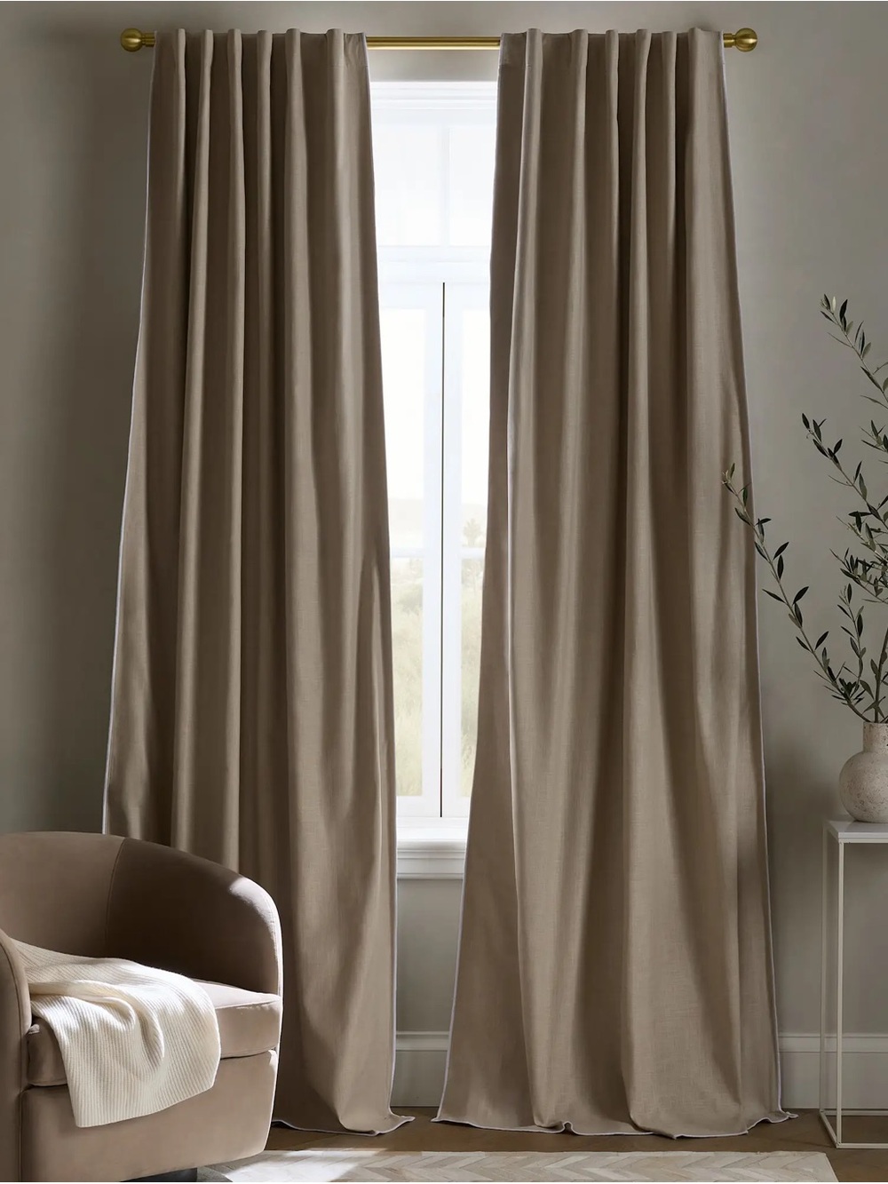 Quince Linen Piped Edge Cotton True Blackout Curtain - Single Panel, 48x96